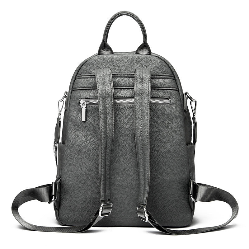 Large Capacity Soft Leather Student Backpack Trendy Travel Bag