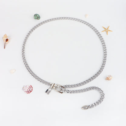 New Hip Hop Fashion For Men And Women Metal Waist Chain Padlock Pendant Versatile Jeans Skirt Accessories Thick Chain