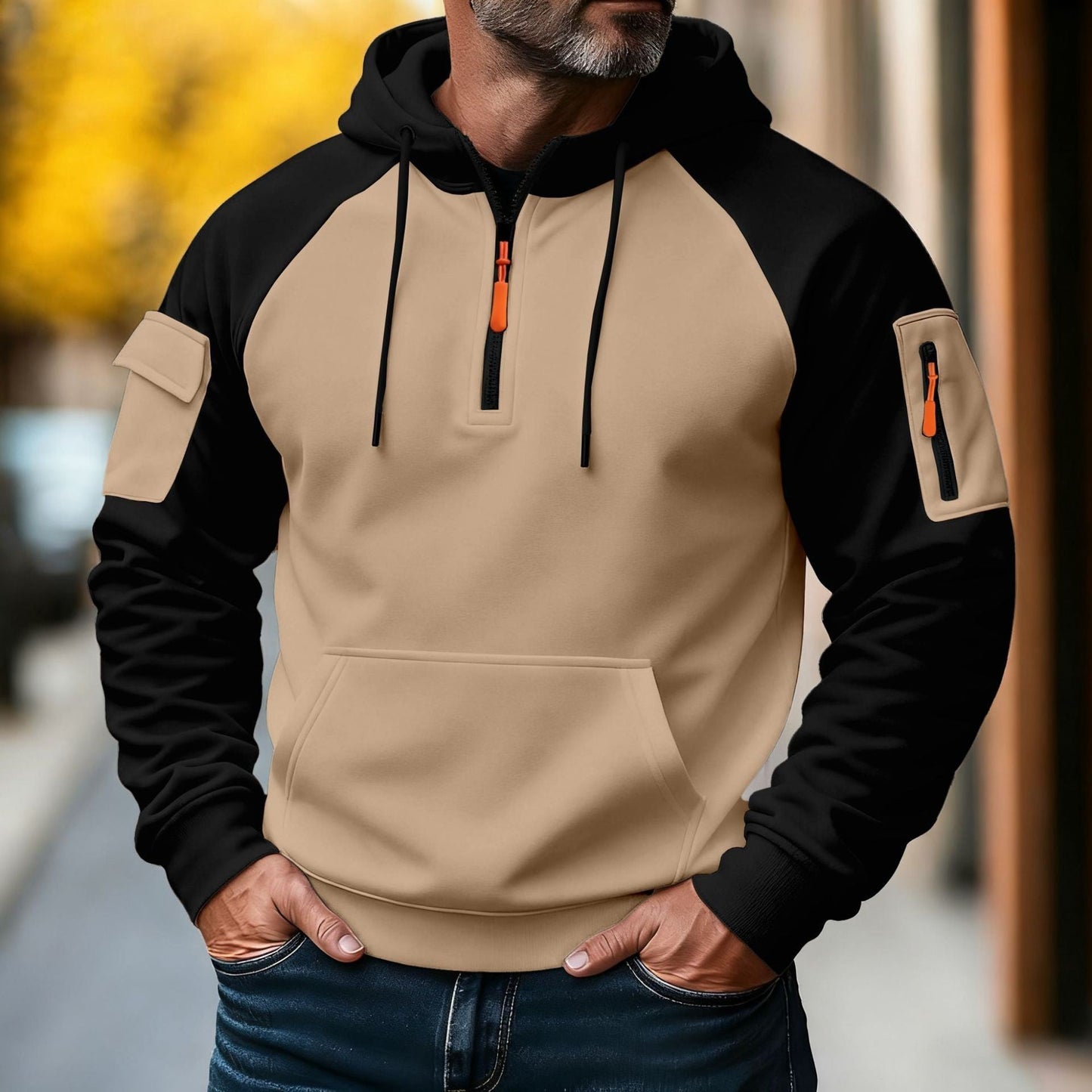 Zipper Decorations Brushed Sports Leisure Pullover Hooded Sweater (Available)