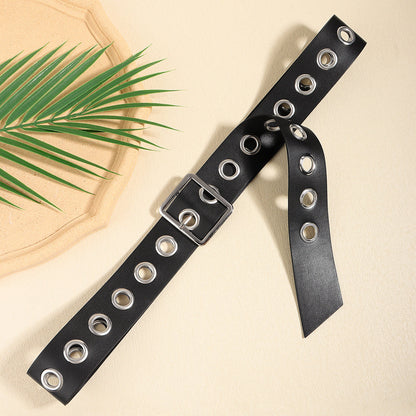 Men And Women Fashion Hollow Belt Personality Punk Style PU Soft Belt Jeans Hip Hop Accessories  (Available)