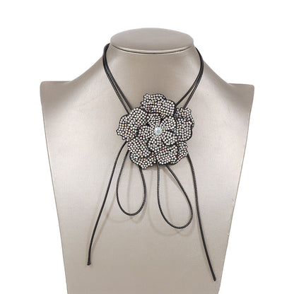 Vintage Full Diamond Chocker Camellia Necklace Wax Line Lace-up Bracelet  (Available)