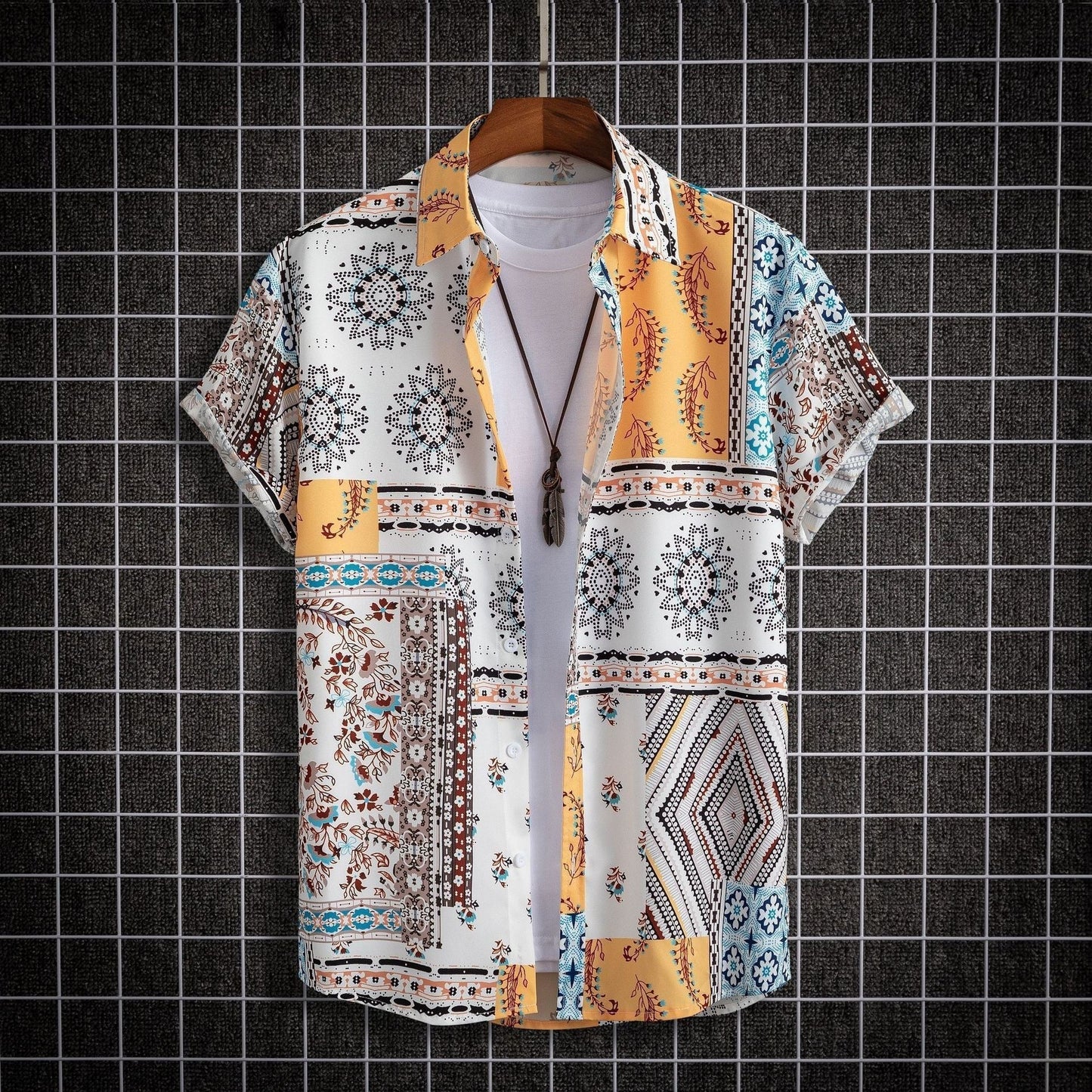 Fashion Men's Art Printed Short Sleeve Shirt   (Available)