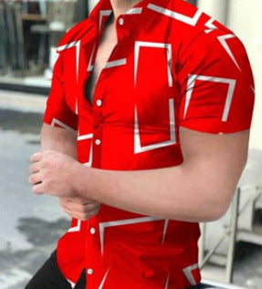 Men's Casual Slim Beach 3D Printed Short Sleeve Shirt (Available)
