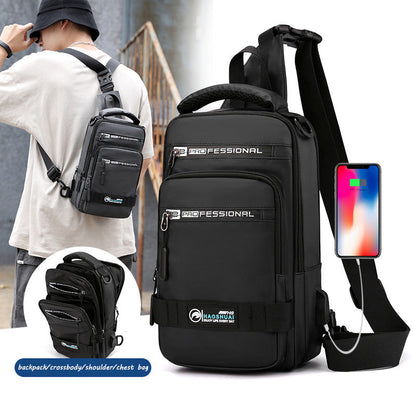 Multifunction Bags For Men Nylon Backpack Crossbody Shoulder Bag With USB Charging Port Chest Bags Pack   (Available)
