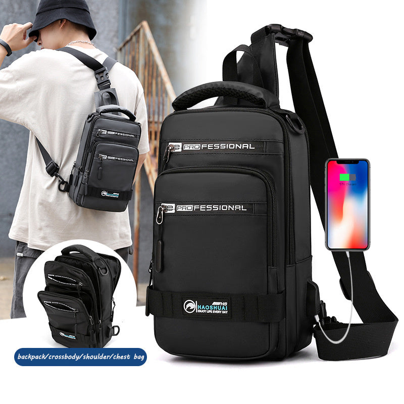 Multifunction Bags For Men Nylon Backpack Crossbody Shoulder Bag With USB Charging Port Chest Bags Pack (Available)
