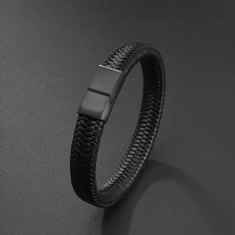 Men's Leather Magnetic Buckle Bracelet (Available)