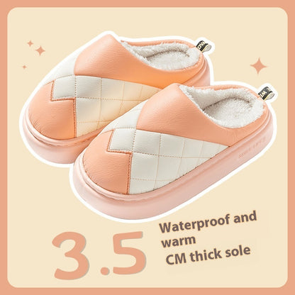 PU Cotton Slippers Women's Autumn And Winter Waterproof