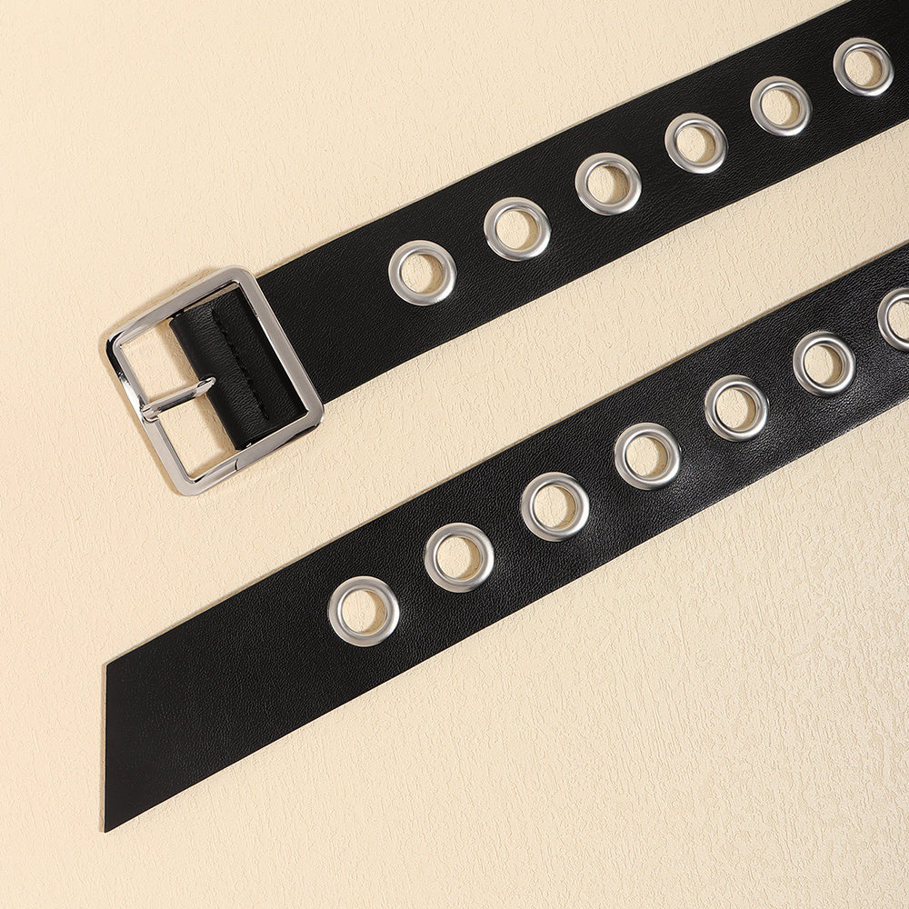 Men And Women Fashion Hollow Belt Personality Punk Style PU Soft Belt Jeans Hip Hop Accessories  (Available)