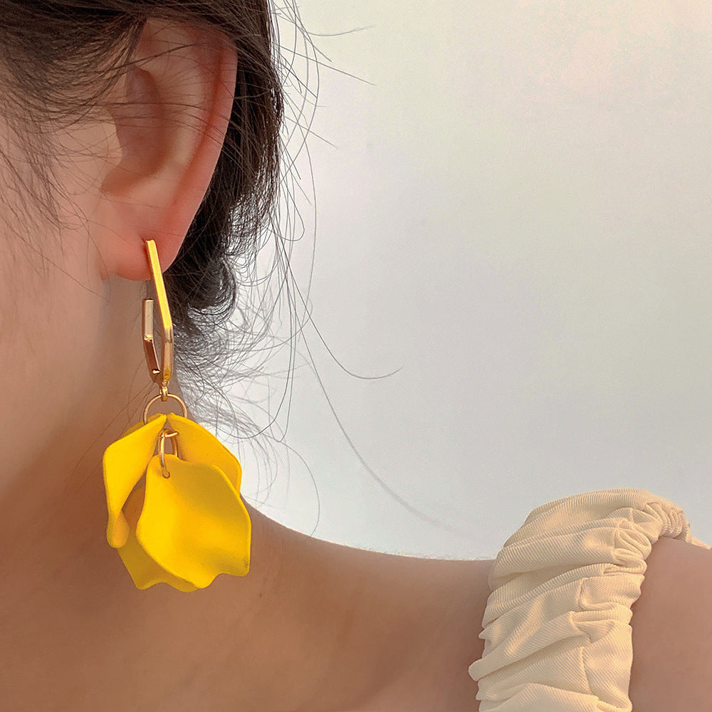 Fashion Jewelry Rose Petal Long Exaggerated Earrings For Women (Available)
