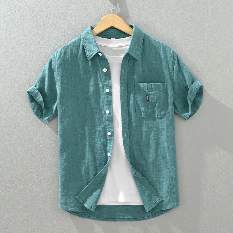 Solid Color Cotton And Linen Casual Fashion Short Sleeve Shirt (Available)