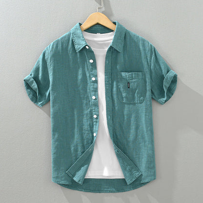 Solid Color Cotton And Linen Casual Fashion Short Sleeve Shirt (Available)