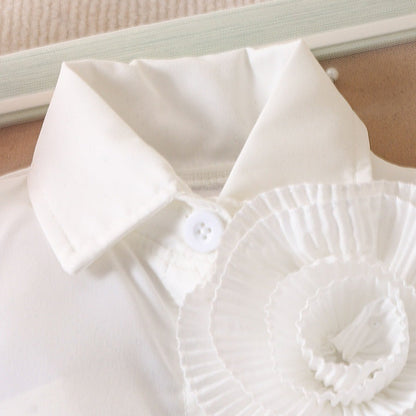 Girl's White Sleeveless Shirt With Rose Red Pleated Skirt Set (Available)