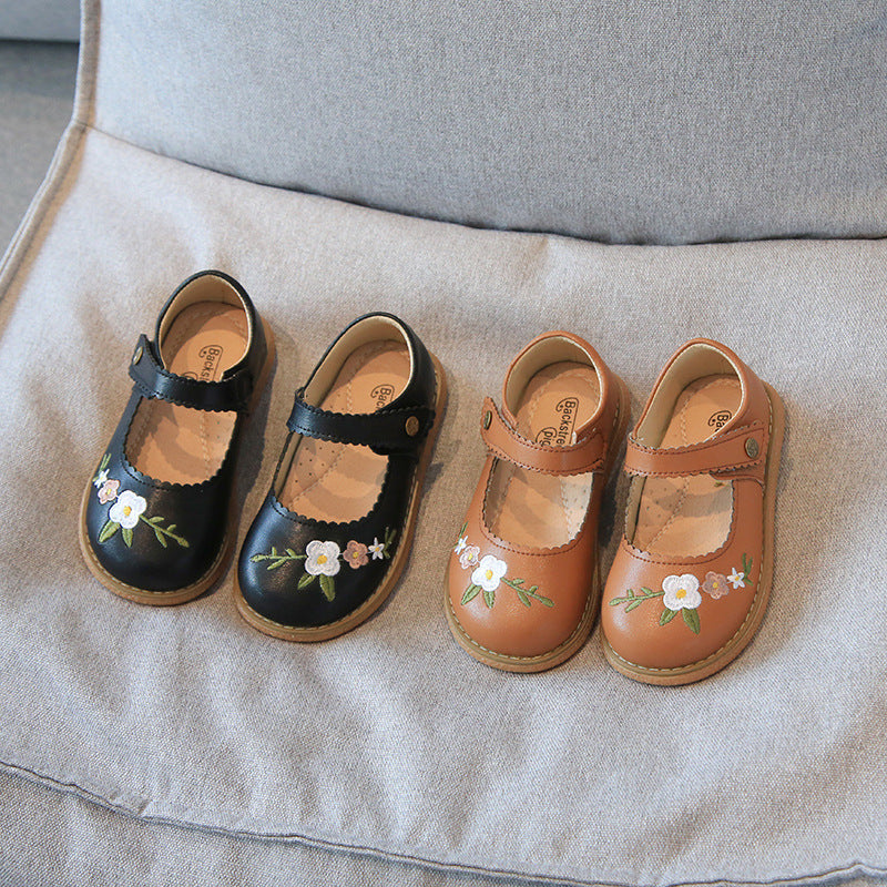 Girls' Leather Shoes Embroidery Princess