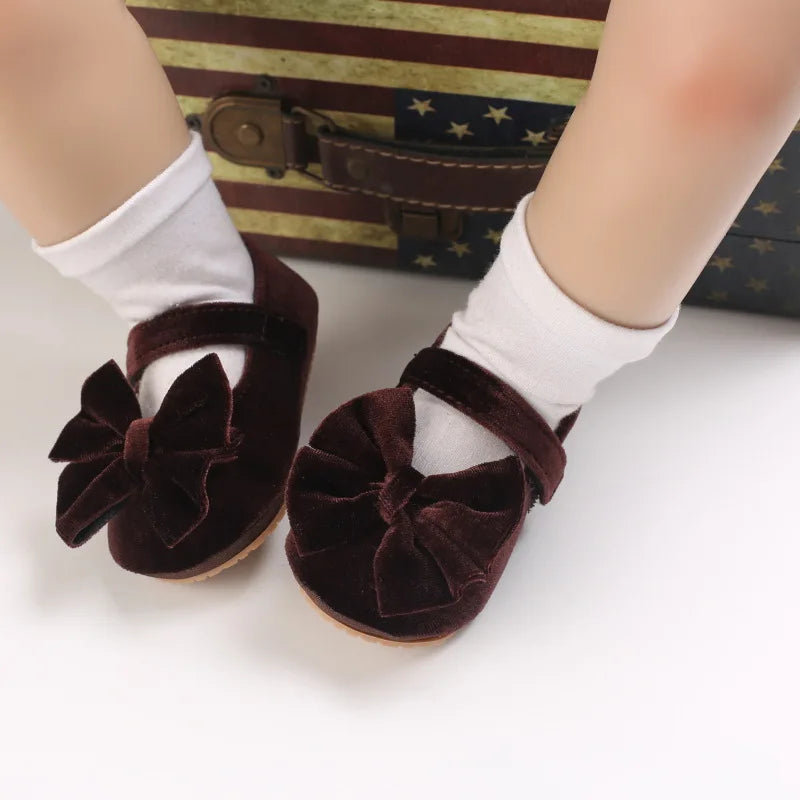 Infant Baby Girls Walkers Shoes Flats Bowknot Soft Anti-Slip Rubber Sole Newborn Shoes Anti-slip Toddler First Walkers