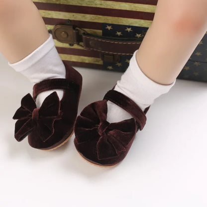 Infant Baby Girls Walkers Shoes Flats Bowknot Soft Anti-Slip Rubber Sole Newborn Shoes Anti-slip Toddler First Walkers