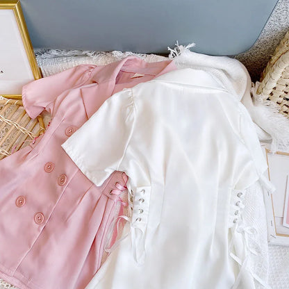 Summer Clothing Lapel Waist Drawstring Double (available)