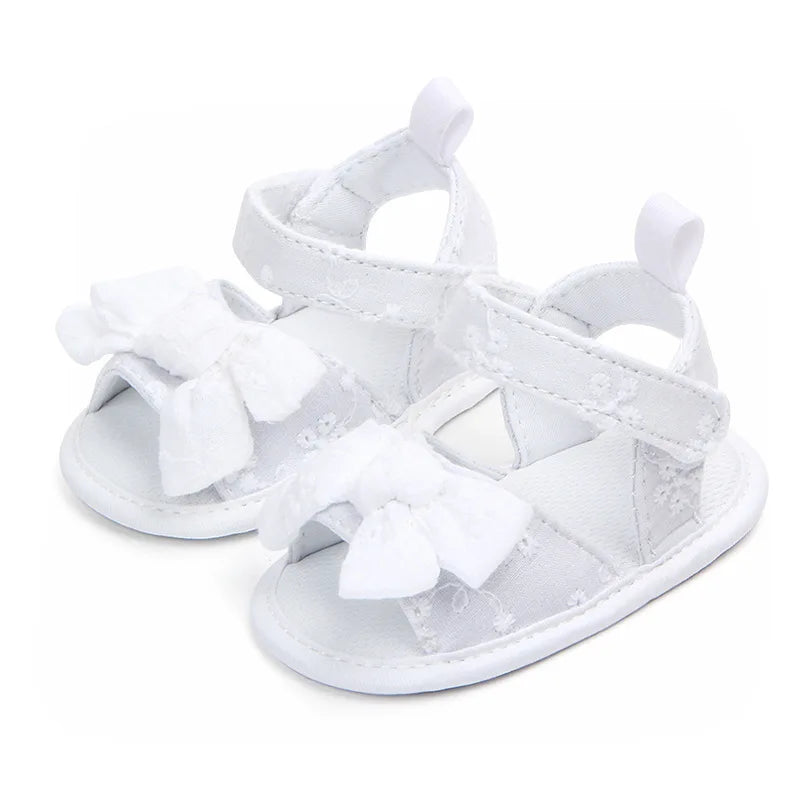 Summer Baby Girl Sandals Solid Color Cute Lace Bows Newborn Shoes Soft Cotton Non-slip Soled Princess Toddler Girl Sandals Kids