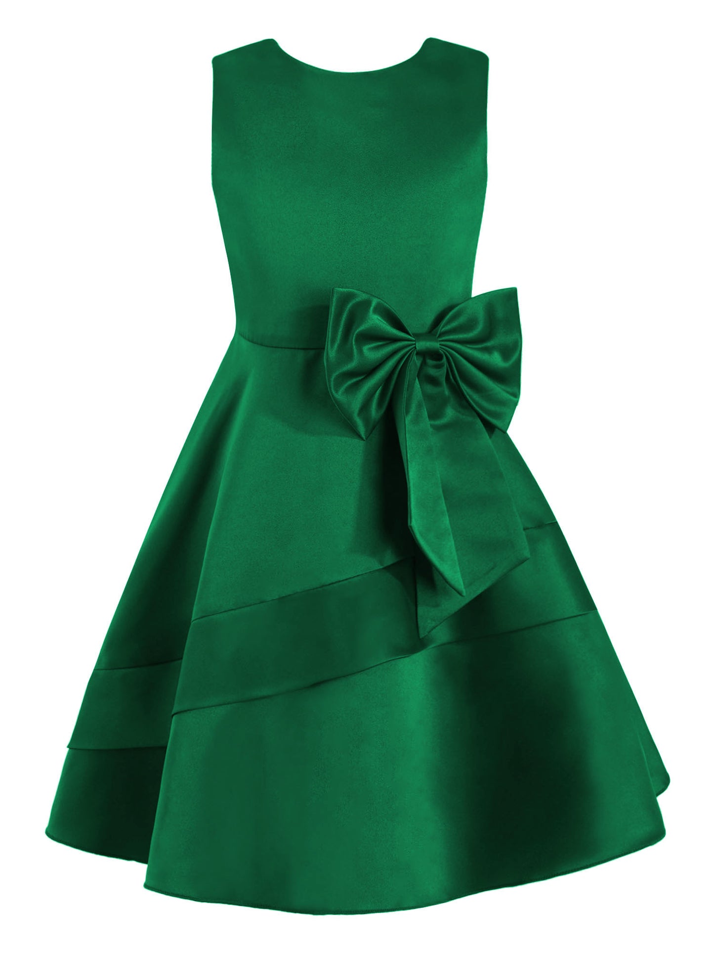 Flower Girl Dress for Kid Wedding Junior Bridesmaid Communion Party Pageant Sleeveless Big Bowknot Decor Satin A-Line Dresses