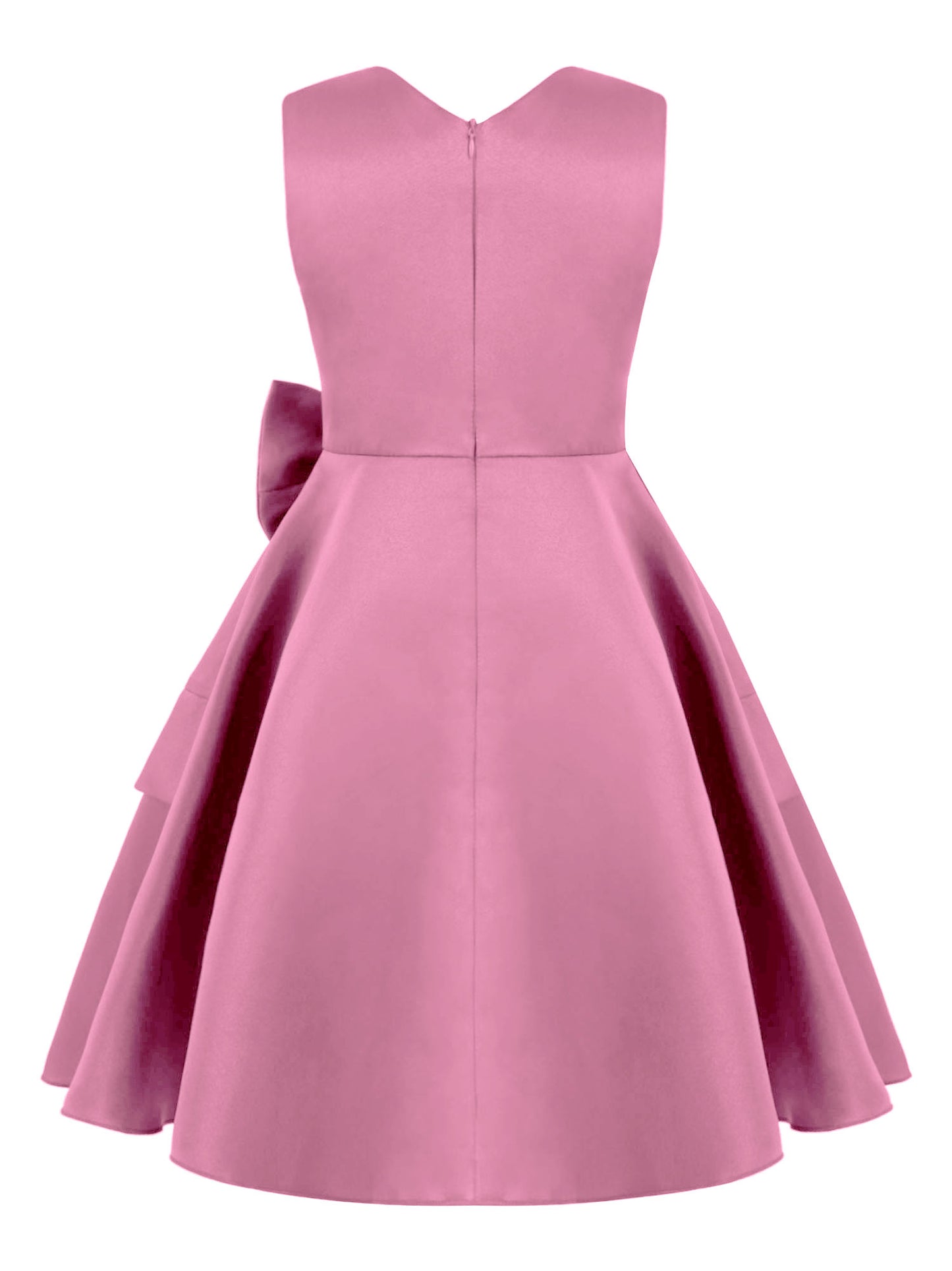 Flower Girl Dress for Kid Wedding Junior Bridesmaid Communion Party Pageant Sleeveless Big Bowknot Decor Satin A-Line Dresses