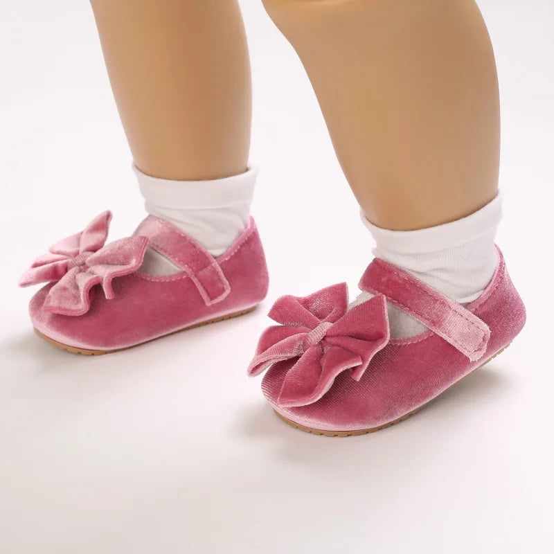 Infant Baby Girls Walkers Shoes Flats Bowknot Soft Anti-Slip Rubber Sole Newborn Shoes Anti-slip Toddler First Walkers
