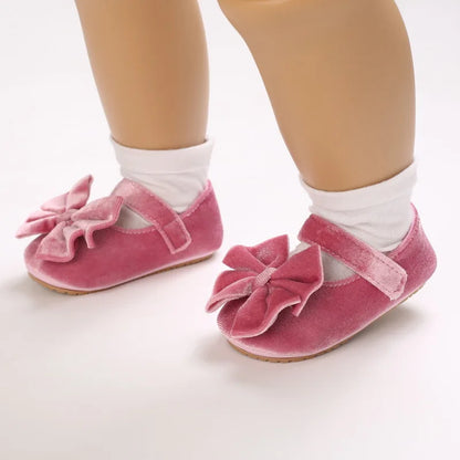 Infant Baby Girls Walkers Shoes Flats Bowknot Soft Anti-Slip Rubber Sole Newborn Shoes Anti-slip Toddler First Walkers