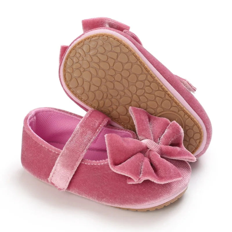 Infant Baby Girls Walkers Shoes Flats Bowknot Soft Anti-Slip Rubber Sole Newborn Shoes Anti-slip Toddler First Walkers