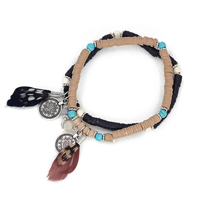 Bracelets for Women Girls Boho Handmade Jewelry Clay Beads Feather Bracelet Female Gift Wrist Accessories
