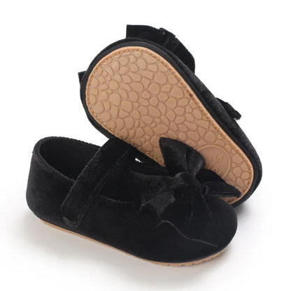 Infant Baby Girls Walkers Shoes Flats Bowknot Soft Anti-Slip Rubber Sole Newborn Shoes Anti-slip Toddler First Walkers