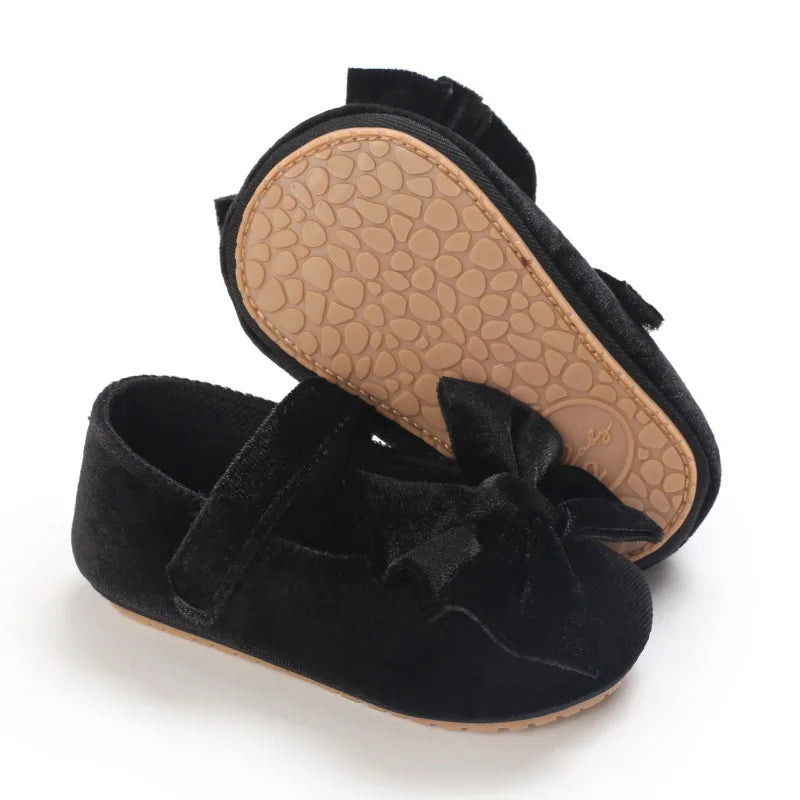 Infant Baby Girls Walkers Shoes Flats Bowknot Soft Anti-Slip Rubber Sole Newborn Shoes Anti-slip Toddler First Walkers