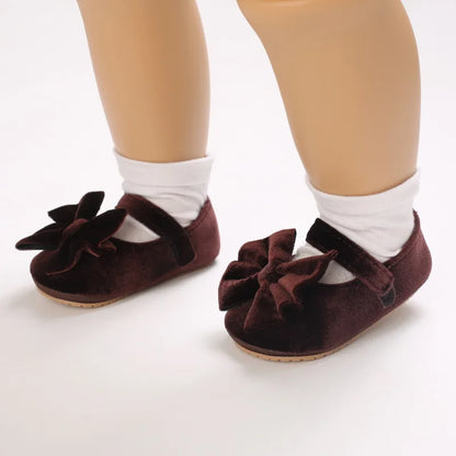 Infant Baby Girls Walkers Shoes Flats Bowknot Soft Anti-Slip Rubber Sole Newborn Shoes Anti-slip Toddler First Walkers