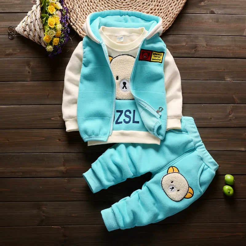 Winter Baby Boys Clothing Sets 2024 Cartoon Toddler Boys Girls Warm Hooded Coats Pants Suit Kids Thick Tracksuit Clothes Set (Stock)