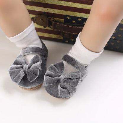 Infant Baby Girls Walkers Shoes Flats Bowknot Soft Anti-Slip Rubber Sole Newborn Shoes Anti-slip Toddler First Walkers