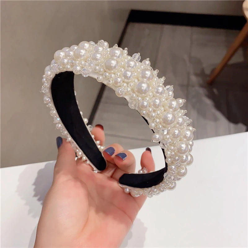 Women Girls Baroque  Pearl Glass Beads  Rhinestone Hairband Headband Adult Hair Accessories