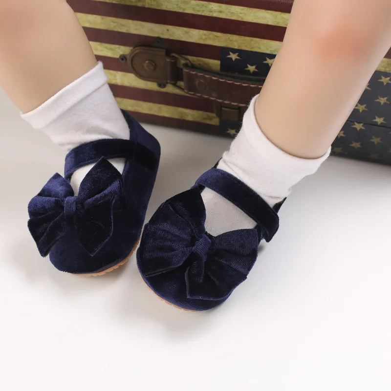 Infant Baby Girls Walkers Shoes Flats Bowknot Soft Anti-Slip Rubber Sole Newborn Shoes Anti-slip Toddler First Walkers