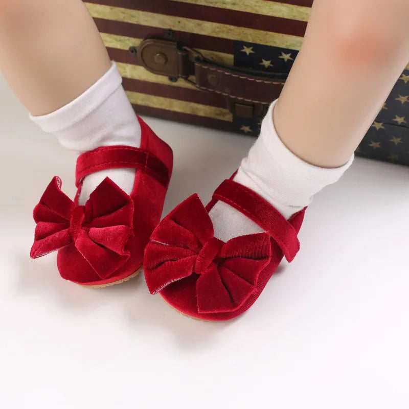 Infant Baby Girls Walkers Shoes Flats Bowknot Soft Anti-Slip Rubber Sole Newborn Shoes Anti-slip Toddler First Walkers