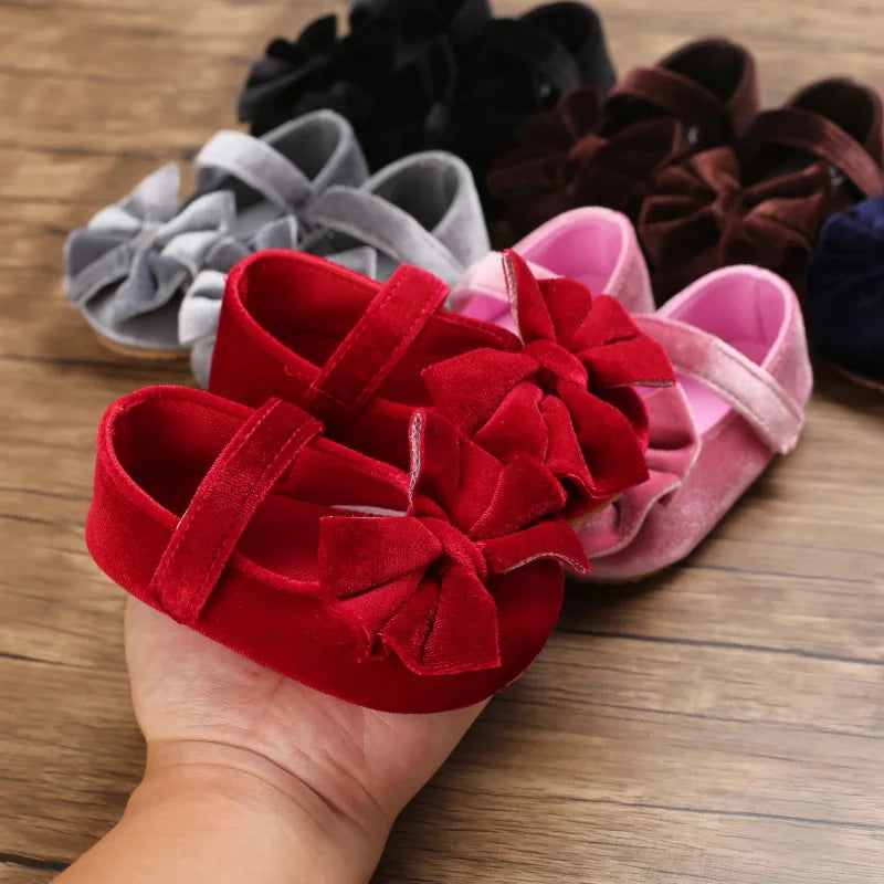 Infant Baby Girls Walkers Shoes Flats Bowknot Soft Anti-Slip Rubber Sole Newborn Shoes Anti-slip Toddler First Walkers