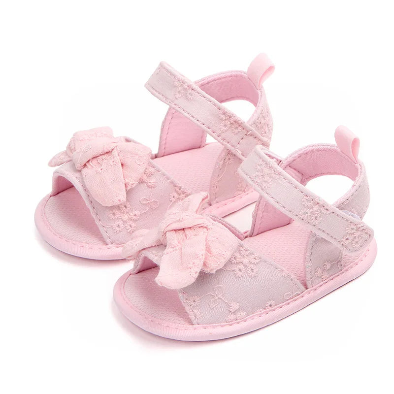 Summer Baby Girl Sandals Solid Color Cute Lace Bows Newborn Shoes Soft Cotton Non-slip Soled Princess Toddler Girl Sandals Kids