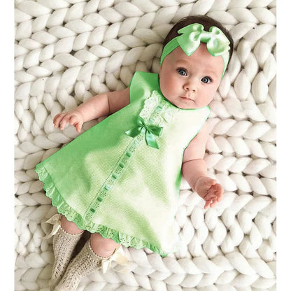 Newborn Baby Girls Dresses Summer Cute Bow Sleeveless Princess Party Birthday Lace Dress+Headband 2Pcs Kids Toddler Clothes A405