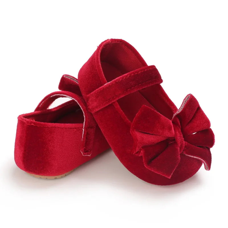 Infant Baby Girls Walkers Shoes Flats Bowknot Soft Anti-Slip Rubber Sole Newborn Shoes Anti-slip Toddler First Walkers