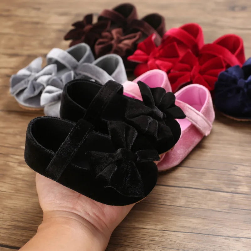 Infant Baby Girls Walkers Shoes Flats Bowknot Soft Anti-Slip Rubber Sole Newborn Shoes Anti-slip Toddler First Walkers