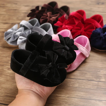 Infant Baby Girls Walkers Shoes Flats Bowknot Soft Anti-Slip Rubber Sole Newborn Shoes Anti-slip Toddler First Walkers