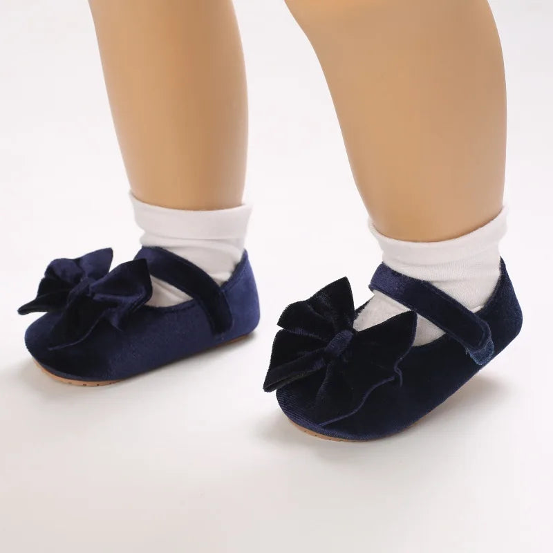 Infant Baby Girls Walkers Shoes Flats Bowknot Soft Anti-Slip Rubber Sole Newborn Shoes Anti-slip Toddler First Walkers