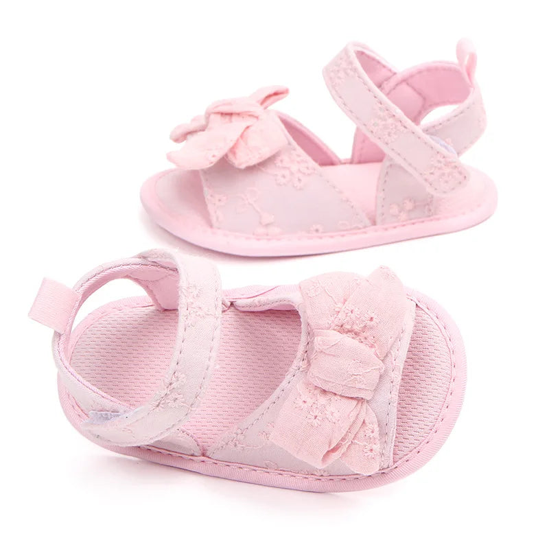 Summer Baby Girl Sandals Solid Color Cute Lace Bows Newborn Shoes Soft Cotton Non-slip Soled Princess Toddler Girl Sandals Kids