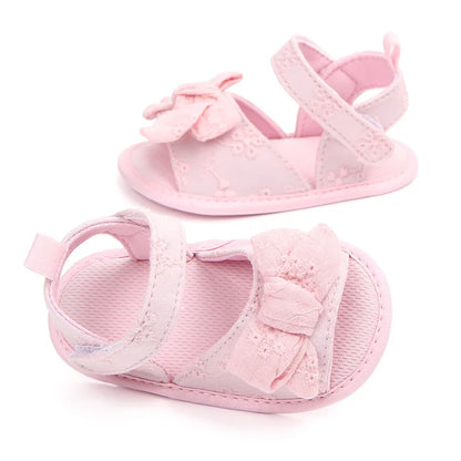 Summer Baby Girl Sandals Solid Color Cute Lace Bows Newborn Shoes Soft Cotton Non-slip Soled Princess Toddler Girl Sandals Kids