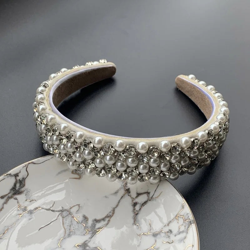 Women Girls Baroque  Pearl Glass Beads  Rhinestone Hairband Headband Adult Hair Accessories