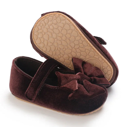 Infant Baby Girls Walkers Shoes Flats Bowknot Soft Anti-Slip Rubber Sole Newborn Shoes Anti-slip Toddler First Walkers