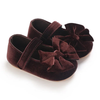 Infant Baby Girls Walkers Shoes Flats Bowknot Soft Anti-Slip Rubber Sole Newborn Shoes Anti-slip Toddler First Walkers