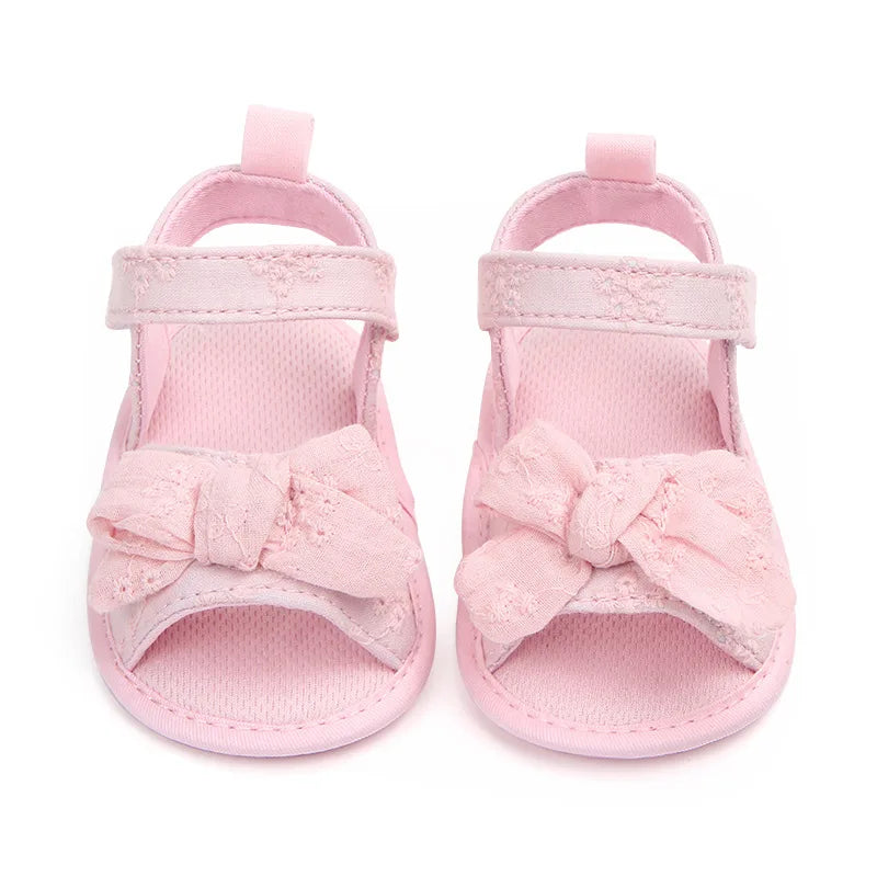 Summer Baby Girl Sandals Solid Color Cute Lace Bows Newborn Shoes Soft Cotton Non-slip Soled Princess Toddler Girl Sandals Kids