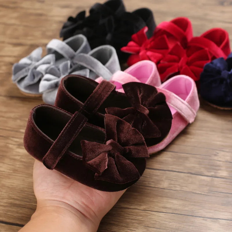 Infant Baby Girls Walkers Shoes Flats Bowknot Soft Anti-Slip Rubber Sole Newborn Shoes Anti-slip Toddler First Walkers