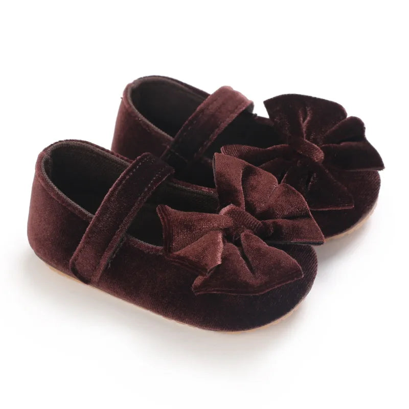 Infant Baby Girls Walkers Shoes Flats Bowknot Soft Anti-Slip Rubber Sole Newborn Shoes Anti-slip Toddler First Walkers